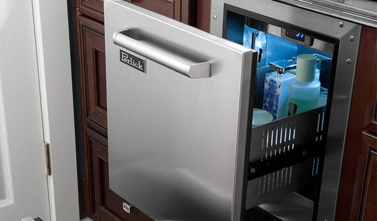 Gear-Perlick-Refrigerator-Drawer-lifestyle-SOURCE-Perlick A GLIMPSE AT THE SHINY, RITZY BATHROOM OF TOMORROW